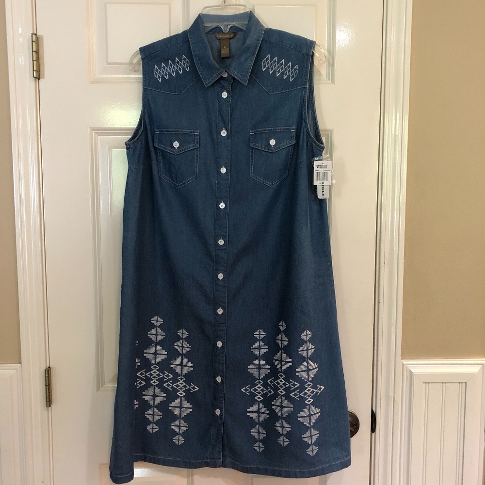NEW Bit & Bridle Western Chambray Dress Medium Sleeveless